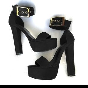 Aldo Black Platform Suede Heels With Ankle Straps